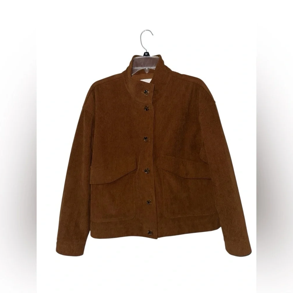 Avec Les Filles Brown Corduroy Cropped Jacket Button Front Size Large - Picture 2 of 5